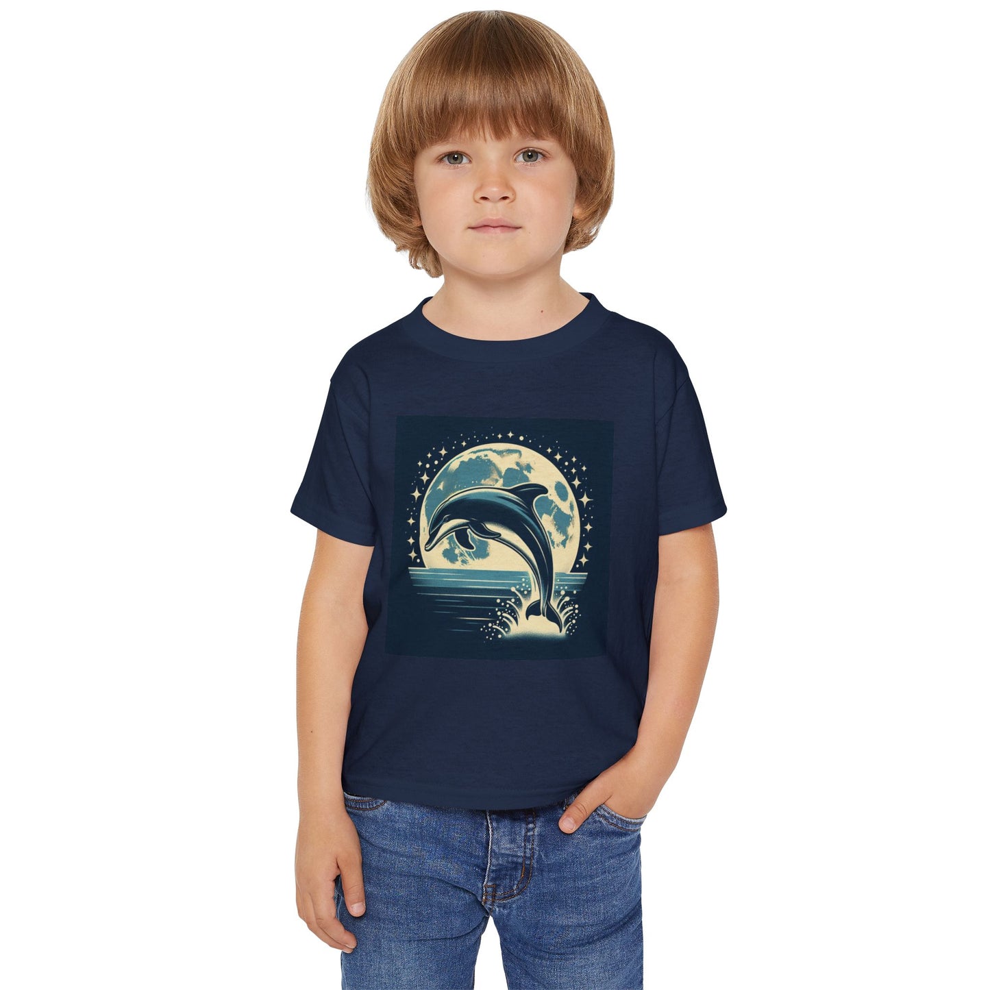 Dolphin with a Full Moon and Starry Night Toddler T-Shirt – Perfect for Little Sea Explorers