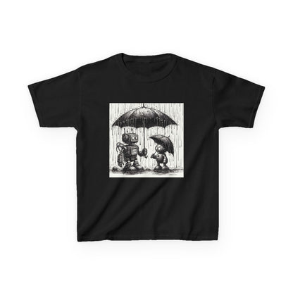 Kids Tee, Cute Robot in Rainy Day, Children's T-Shirt, Fun Kids Shirt, Playful Youth Apparel, Robot Graphic Tee