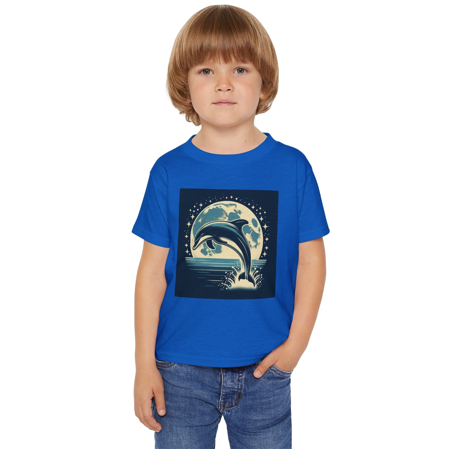 Dolphin with a Full Moon and Starry Night Toddler T-Shirt – Perfect for Little Sea Explorers