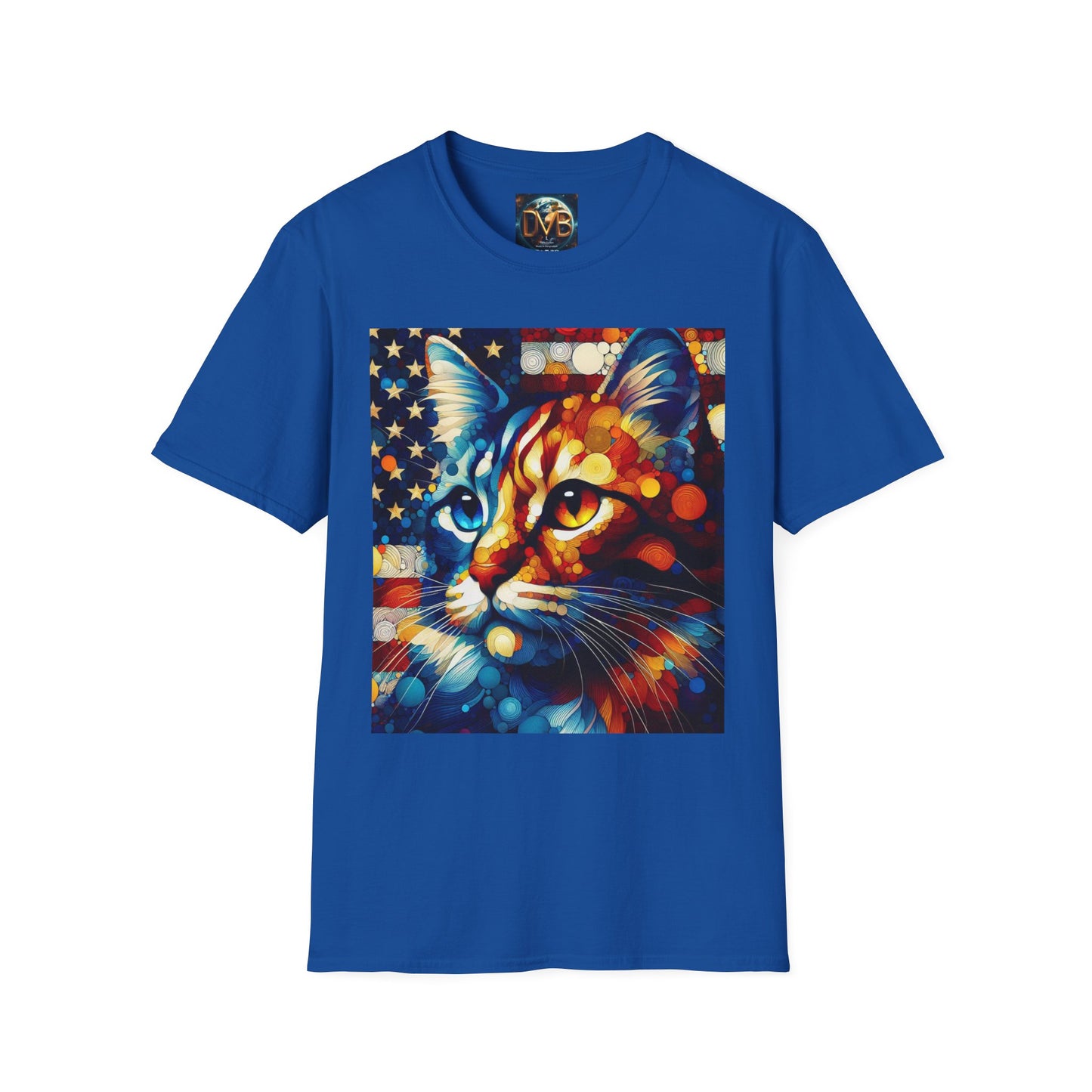 Cat Lover Patriotic T-Shirt, USA Flag Tee, Abstract American Art Shirt, Adult Unisex Top, Independence Day Gift