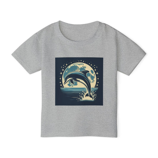 Dolphin with a Full Moon and Starry Night Toddler T-Shirt – Perfect for Little Sea Explorers