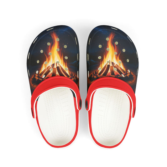 Cozy Campfire Kid's Clogs, Fun Summer Footwear, Playful Outdoor Shoes, Perfect for Family Gatherings, Easy Slip-On Style