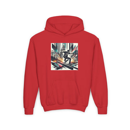 Skateboarder Grind Youth Hoodie, Comic Style City Landscape Graphic, Skateboarding Sweatshirt, Teen Hooded Jumper, Skater