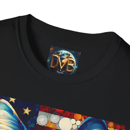 Cat Lover Patriotic T-Shirt, USA Flag Tee, Abstract American Art Shirt, Adult Unisex Top, Independence Day Gift