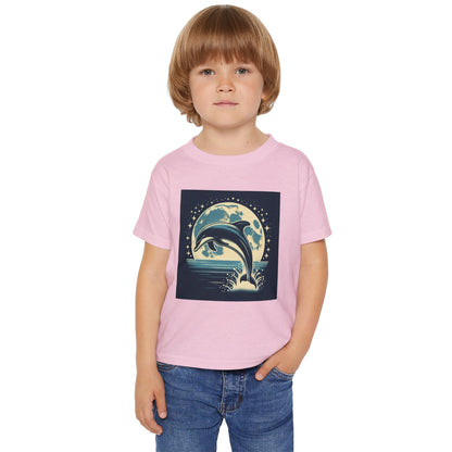 Dolphin with a Full Moon and Starry Night Toddler T-Shirt – Perfect for Little Sea Explorers