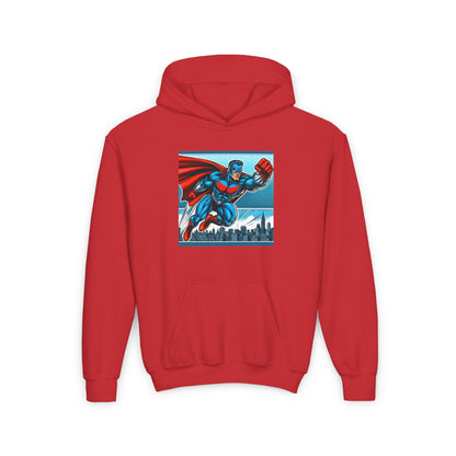Youth Superhero Heavy Blend Hoodie - Fun & Cozy Design for Kids