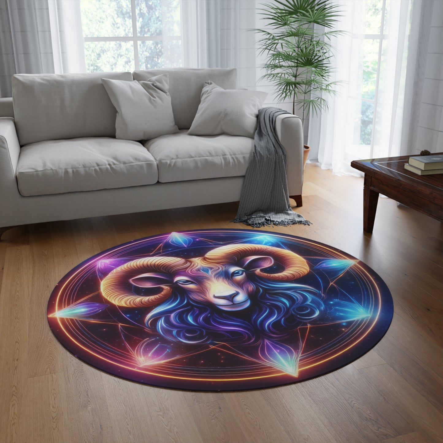 Astrological Aries Round Rug - Colorful Zodiac Home Decor