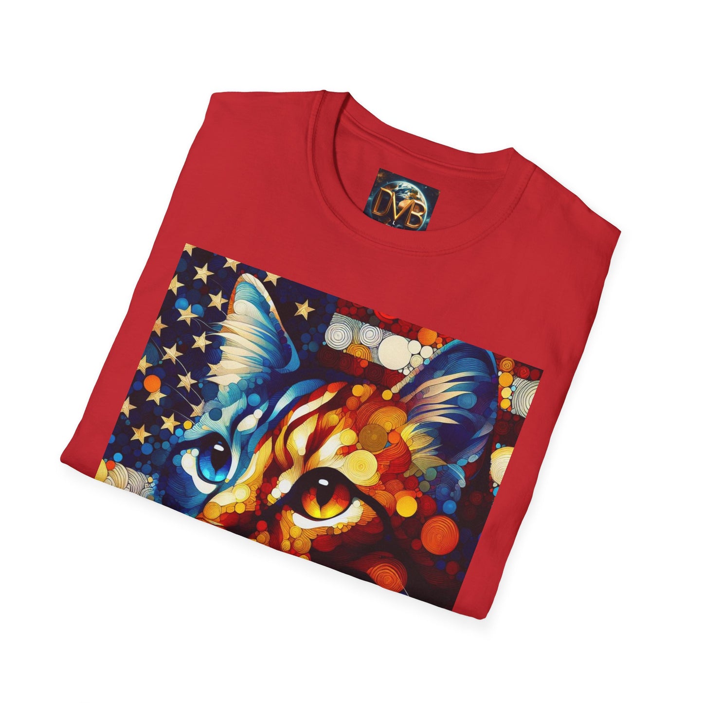 Cat Lover Patriotic T-Shirt, USA Flag Tee, Abstract American Art Shirt, Adult Unisex Top, Independence Day Gift