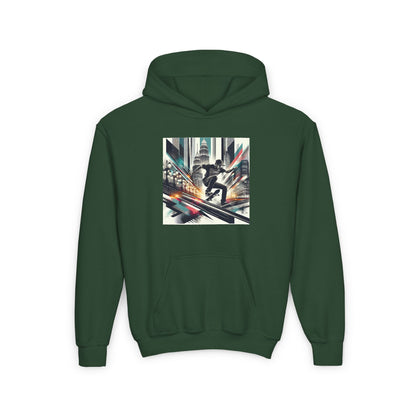 Skateboarder Grind Youth Hoodie, Comic Style City Landscape Graphic, Skateboarding Sweatshirt, Teen Hooded Jumper, Skater
