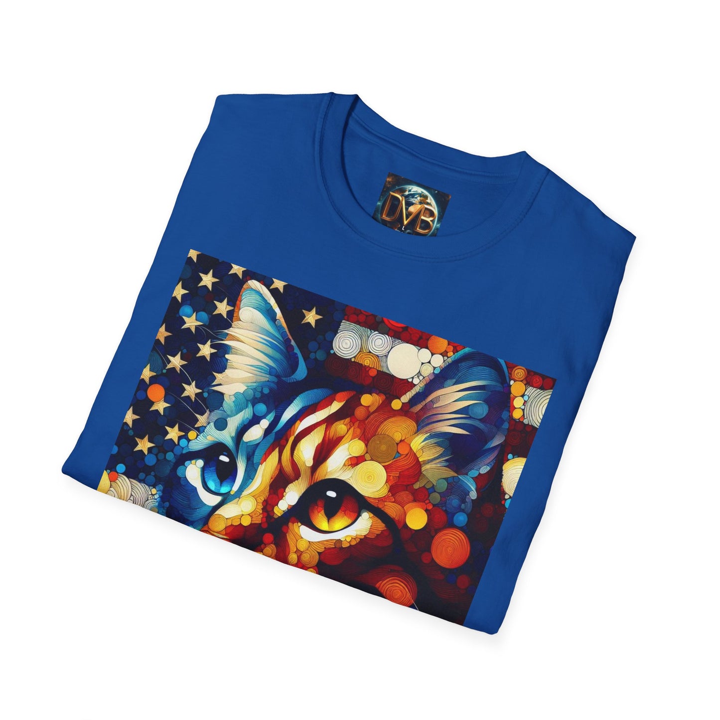 Cat Lover Patriotic T-Shirt, USA Flag Tee, Abstract American Art Shirt, Adult Unisex Top, Independence Day Gift