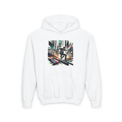Skateboarder Grind Youth Hoodie, Comic Style City Landscape Graphic, Skateboarding Sweatshirt, Teen Hooded Jumper, Skater