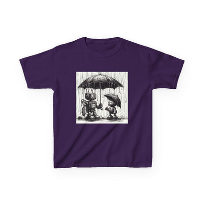 Kids Tee, Cute Robot in Rainy Day, Children's T-Shirt, Fun Kids Shirt, Playful Youth Apparel, Robot Graphic Tee