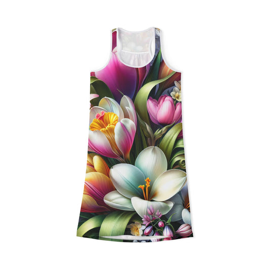 Floral Women's Racerback Dress - Vibrant Spring Bloom Design