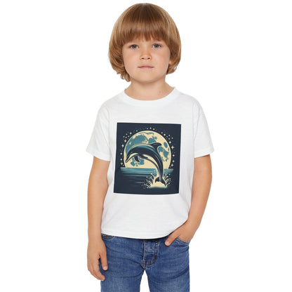 Dolphin with a Full Moon and Starry Night Toddler T-Shirt – Perfect for Little Sea Explorers