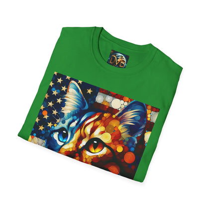 Cat Lover Patriotic T-Shirt, USA Flag Tee, Abstract American Art Shirt, Adult Unisex Top, Independence Day Gift