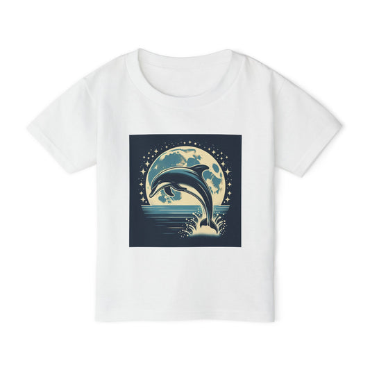 Dolphin with a Full Moon and Starry Night Toddler T-Shirt – Perfect for Little Sea Explorers