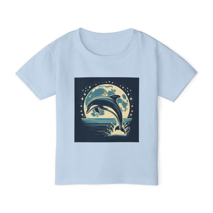 Dolphin with a Full Moon and Starry Night Toddler T-Shirt – Perfect for Little Sea Explorers