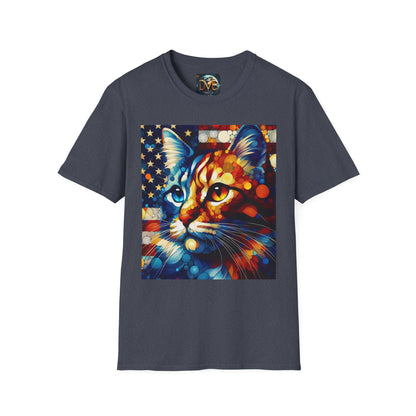 Cat Lover Patriotic T-Shirt, USA Flag Tee, Abstract American Art Shirt, Adult Unisex Top, Independence Day Gift