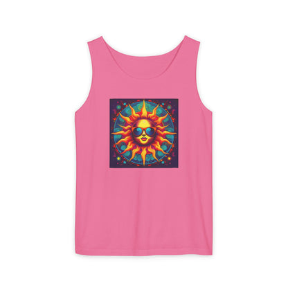 Sun-Inspired Unisex Garment-Dyed Tank Top, Boho Summer Shirt, Festival Wear, Sunscreen Beach Top, Yoga & Meditation Apparel