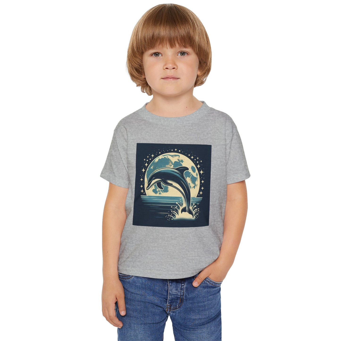 Dolphin with a Full Moon and Starry Night Toddler T-Shirt – Perfect for Little Sea Explorers