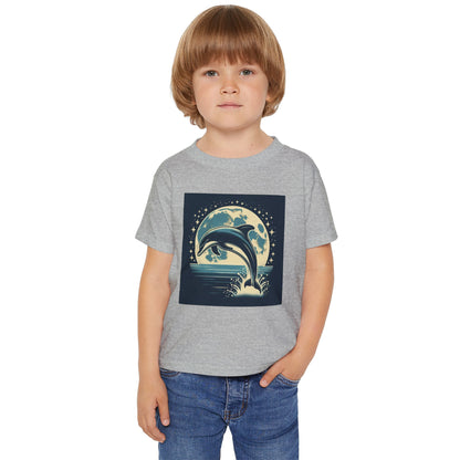 Dolphin with a Full Moon and Starry Night Toddler T-Shirt – Perfect for Little Sea Explorers