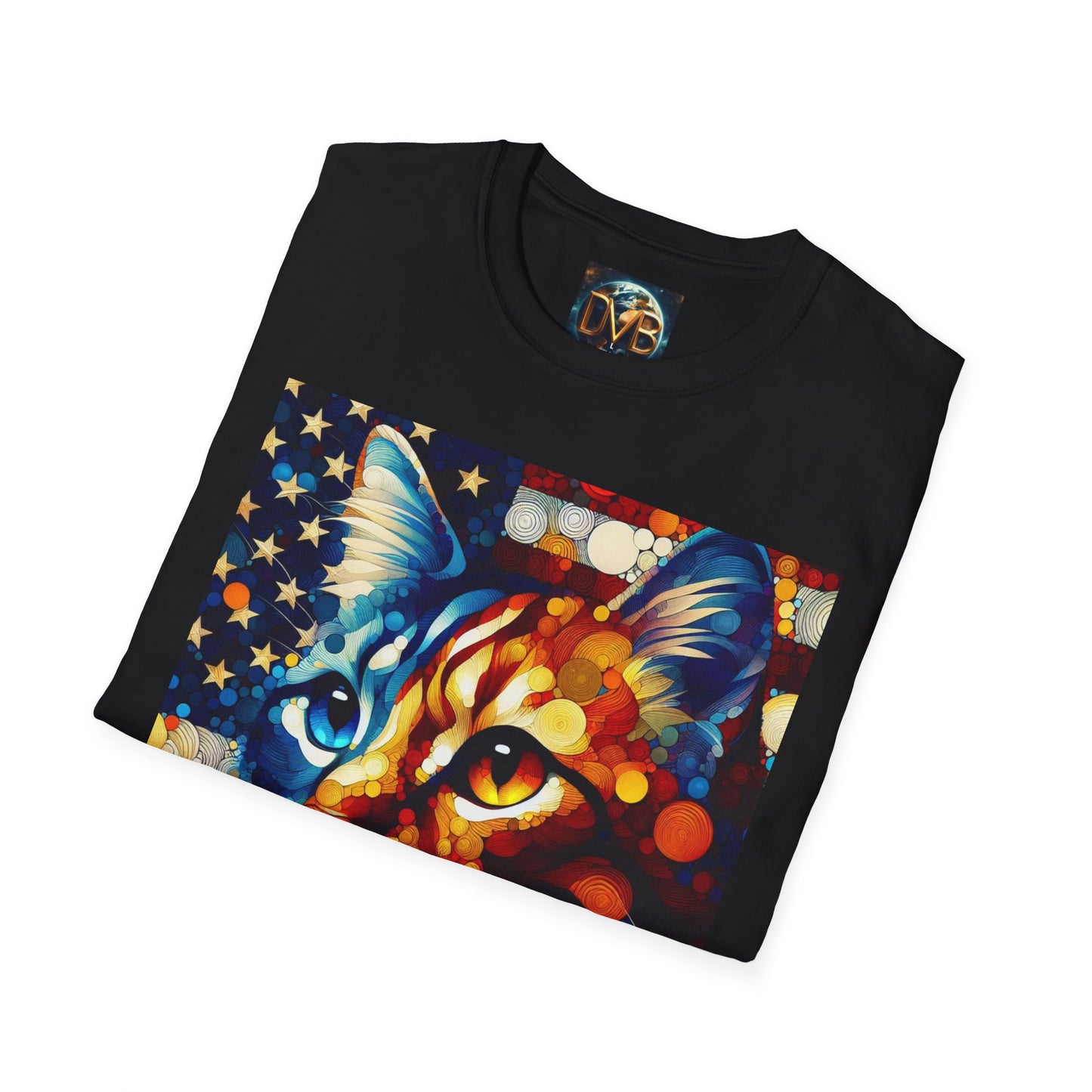 Cat Lover Patriotic T-Shirt, USA Flag Tee, Abstract American Art Shirt, Adult Unisex Top, Independence Day Gift