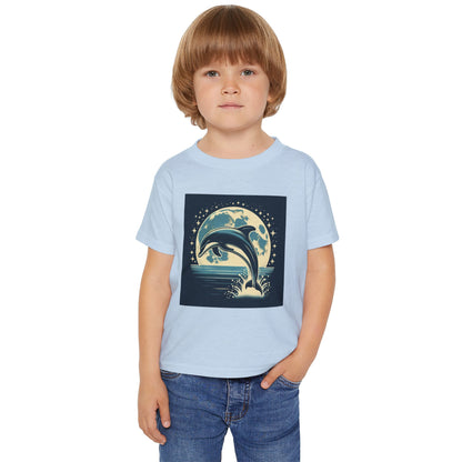Dolphin with a Full Moon and Starry Night Toddler T-Shirt – Perfect for Little Sea Explorers