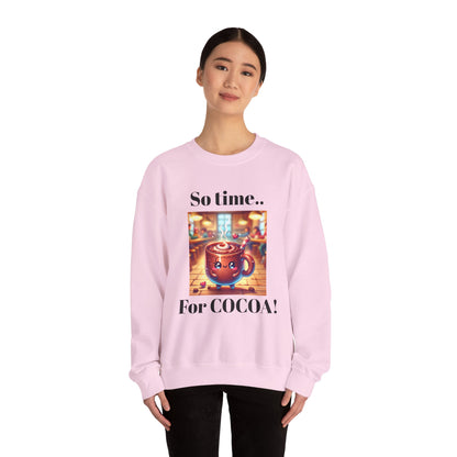 Crewneck Sweatshirt - Adorable Hot Cocoa Mug So Time for Cocoa