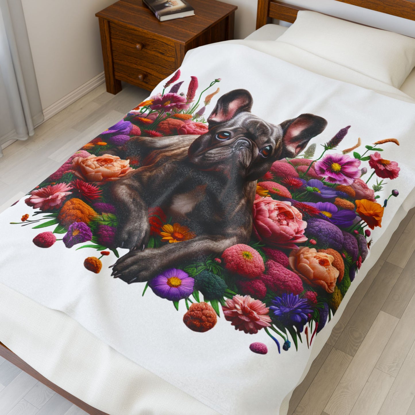 Vibrant Floral French Bulldog Blanket | Cozy Home Decor, Perfect Gift for Dog Lovers, Pet-Themed Blanket, Warm Throw for Any