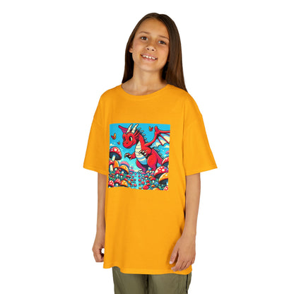 Kids Dragon in a Field of Mushrooms Adventure Tee - Fun Colorful Design for Little Explorers