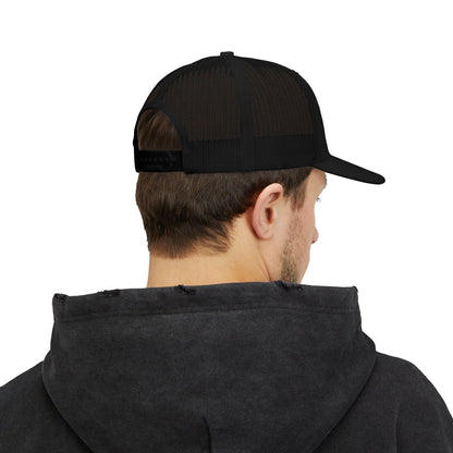 Red ORV Adventure-Themed Snapback Trucker Cap with Embroidered Design
