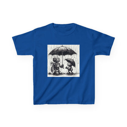 Kids Tee, Cute Robot in Rainy Day, Children's T-Shirt, Fun Kids Shirt, Playful Youth Apparel, Robot Graphic Tee