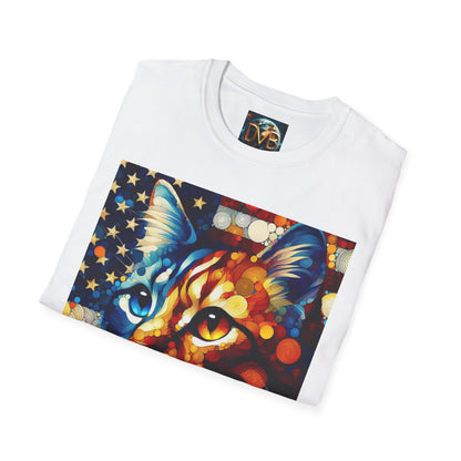 Cat Lover Patriotic T-Shirt, USA Flag Tee, Abstract American Art Shirt, Adult Unisex Top, Independence Day Gift
