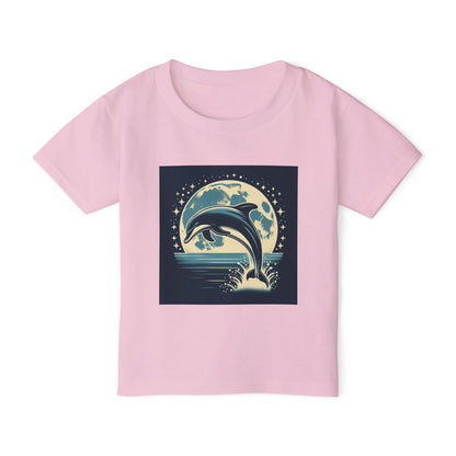Dolphin with a Full Moon and Starry Night Toddler T-Shirt – Perfect for Little Sea Explorers