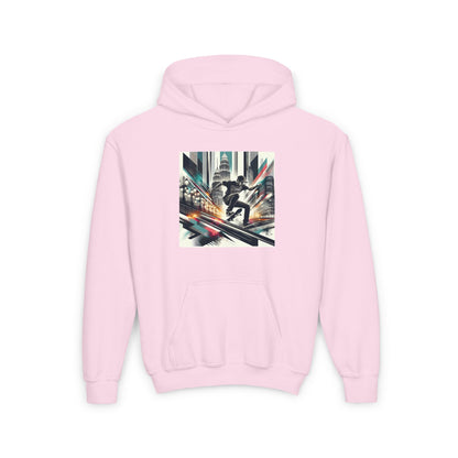 Skateboarder Grind Youth Hoodie, Comic Style City Landscape Graphic, Skateboarding Sweatshirt, Teen Hooded Jumper, Skater