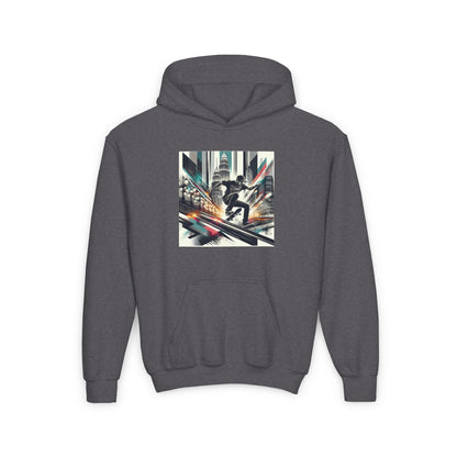 Skateboarder Grind Youth Hoodie, Comic Style City Landscape Graphic, Skateboarding Sweatshirt, Teen Hooded Jumper, Skater