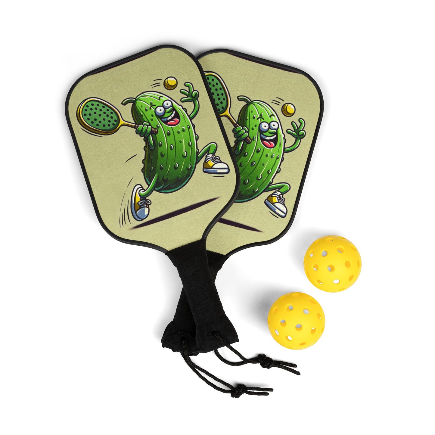 Fun Pickleball Paddle Set - Playful Pickle Design with Balls