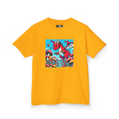 Kids Dragon in a Field of Mushrooms Adventure Tee - Fun Colorful Design for Little Explorers