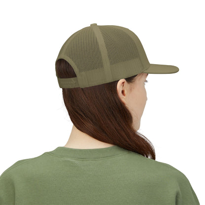 Red ORV Adventure-Themed Snapback Trucker Cap with Embroidered Design