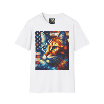 Cat Lover Patriotic T-Shirt, USA Flag Tee, Abstract American Art Shirt, Adult Unisex Top, Independence Day Gift
