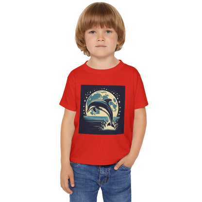 Dolphin with a Full Moon and Starry Night Toddler T-Shirt – Perfect for Little Sea Explorers