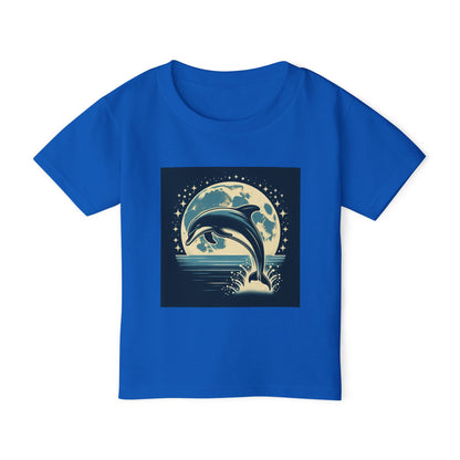 Dolphin with a Full Moon and Starry Night Toddler T-Shirt – Perfect for Little Sea Explorers