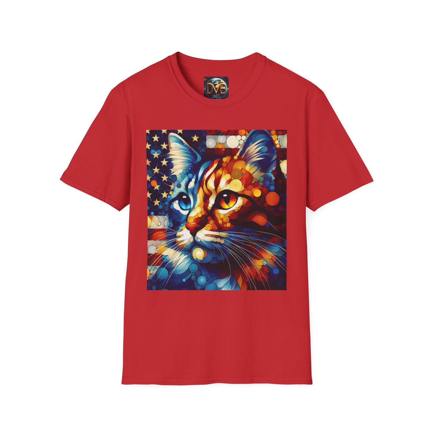 Cat Lover Patriotic T-Shirt, USA Flag Tee, Abstract American Art Shirt, Adult Unisex Top, Independence Day Gift