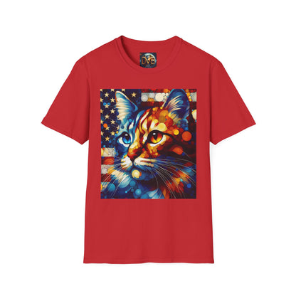 Cat Lover Patriotic T-Shirt, USA Flag Tee, Abstract American Art Shirt, Adult Unisex Top, Independence Day Gift