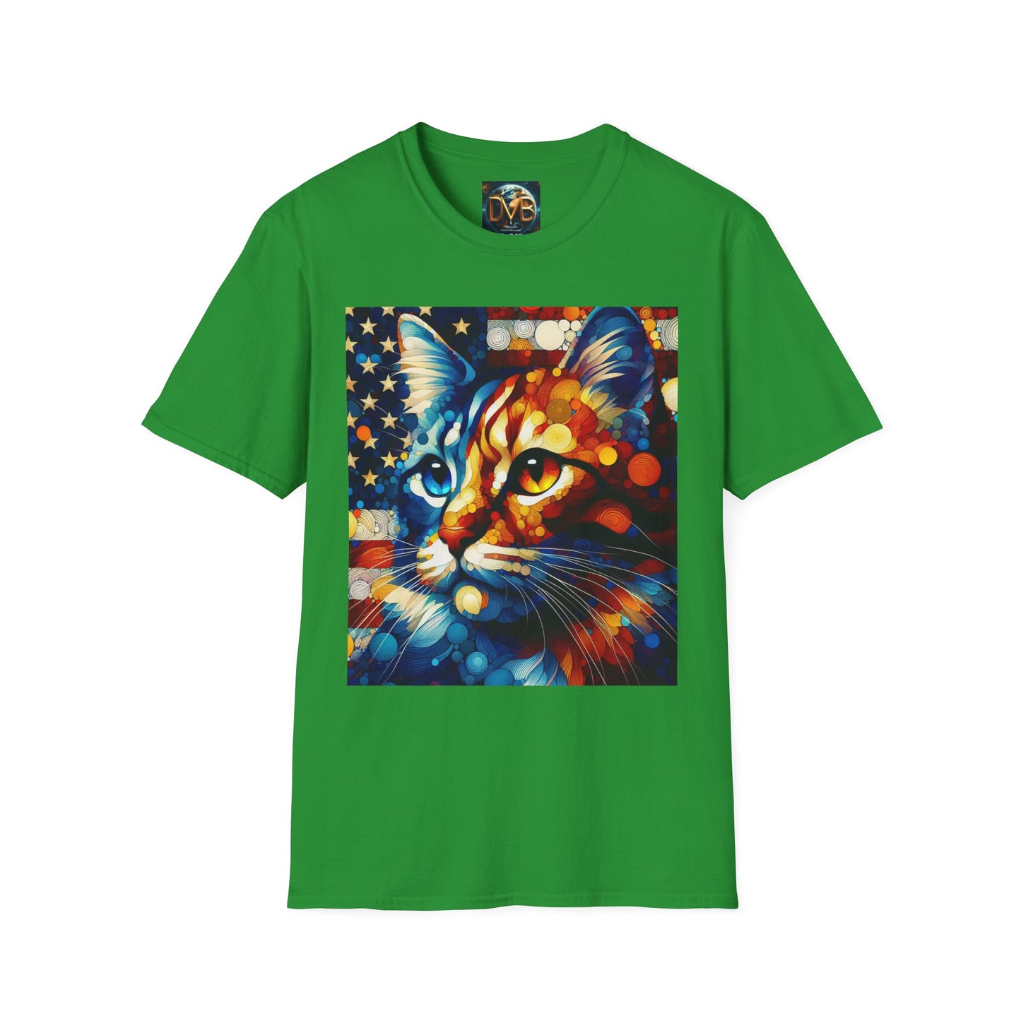 Cat Lover Patriotic T-Shirt, USA Flag Tee, Abstract American Art Shirt, Adult Unisex Top, Independence Day Gift