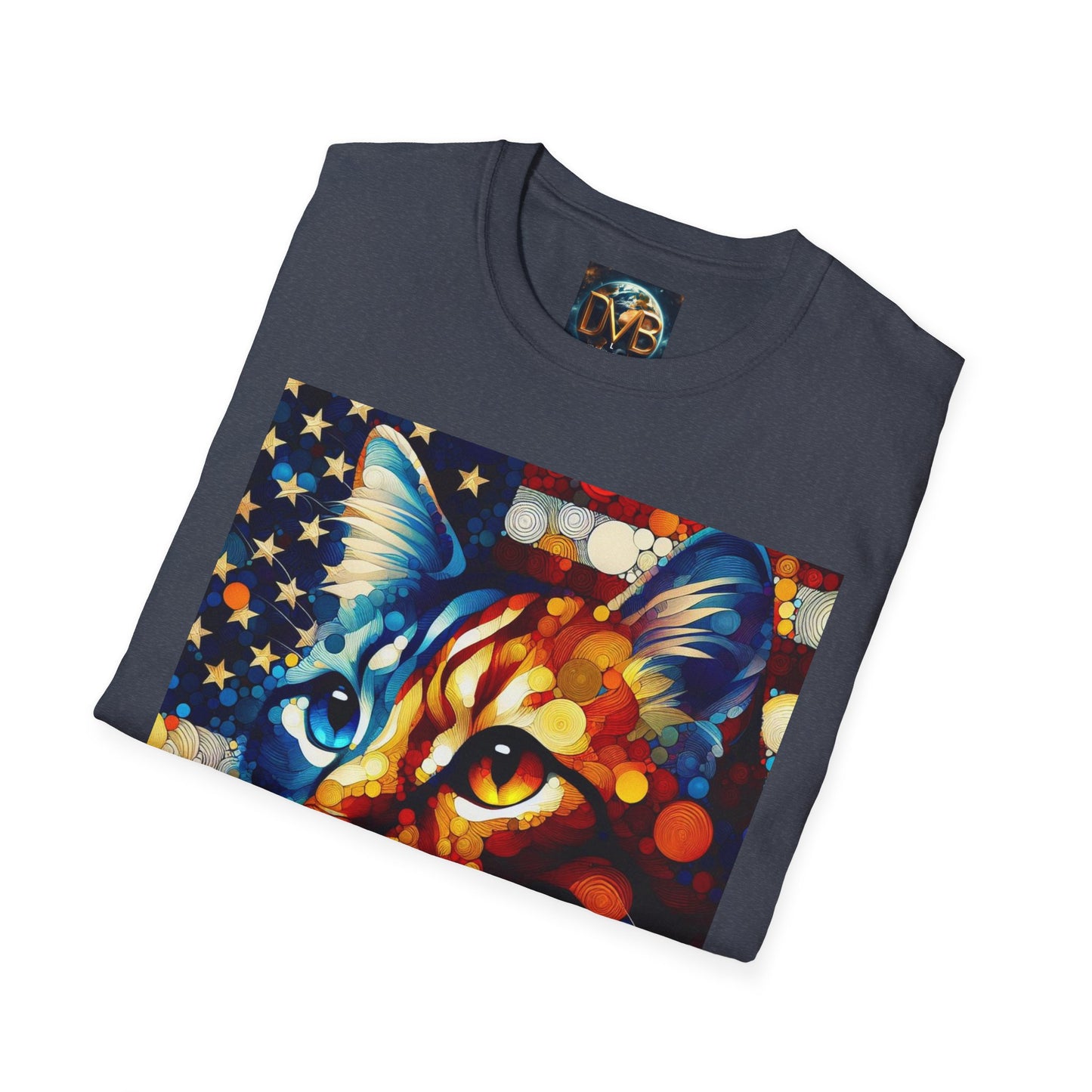 Cat Lover Patriotic T-Shirt, USA Flag Tee, Abstract American Art Shirt, Adult Unisex Top, Independence Day Gift