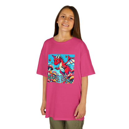 Kids Dragon in a Field of Mushrooms Adventure Tee - Fun Colorful Design for Little Explorers