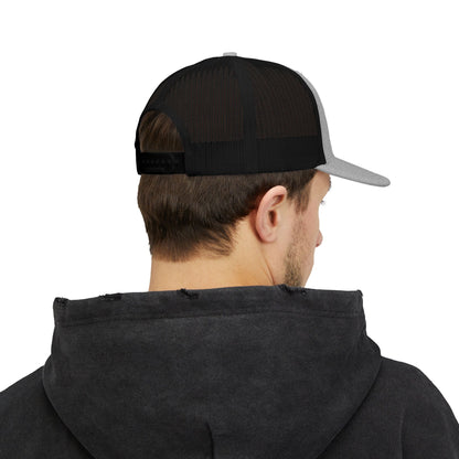 Red ORV Adventure-Themed Snapback Trucker Cap with Embroidered Design